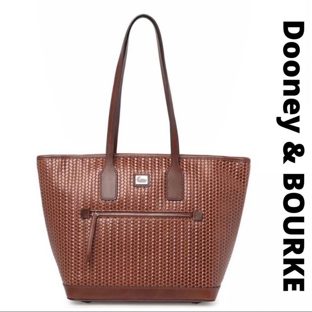 NWT Dooney & Bourke Woven Leather Tote Hobo Bag in Chestnut Brown
